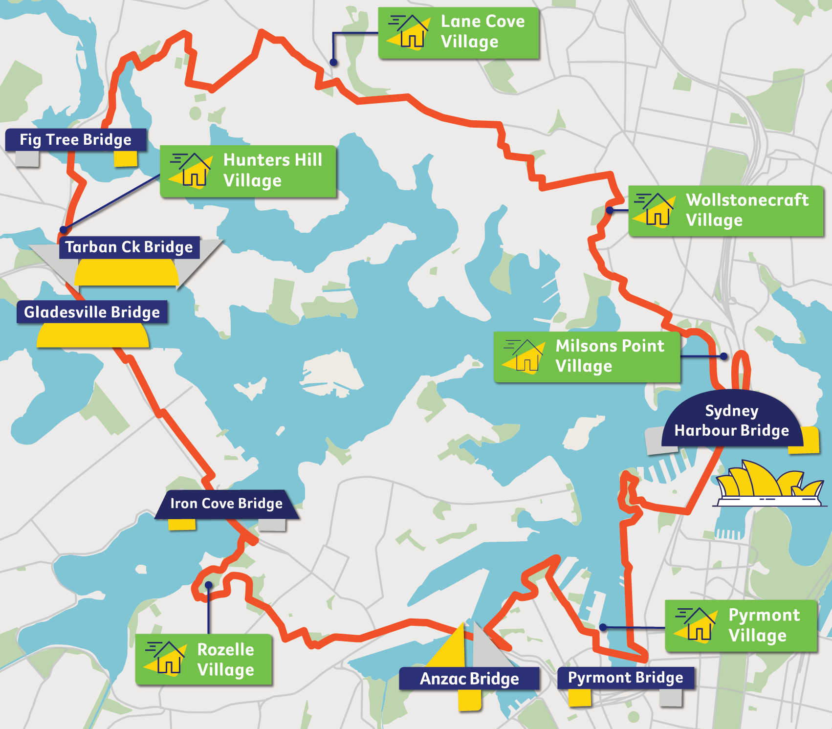 2026 7 Bridges Walk course map outline
